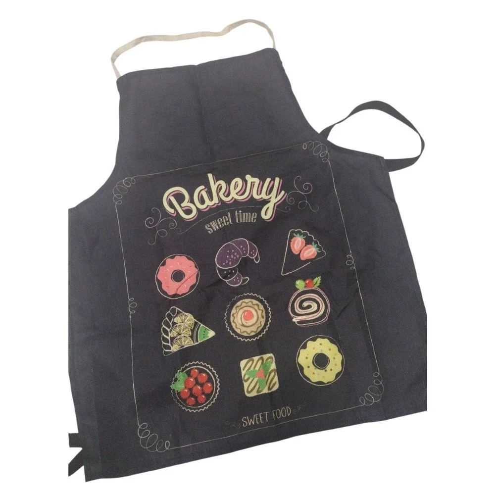 Baking Baker Apron for Women Sweet Food Black  Bib‎ Adjustable Colorful Desserts